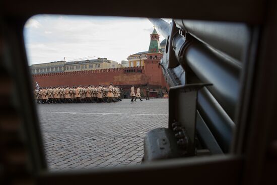 Rehearsal of march in honor of military parade of November 7, 1941, in Red Square