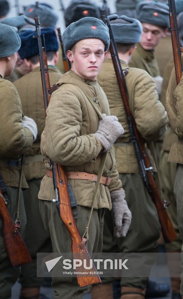 Rehearsal of march in honor of military parade of November 7, 1941, in Red Square