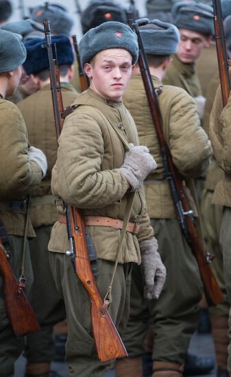 Rehearsal of march in honor of military parade of November 7, 1941, in Red Square