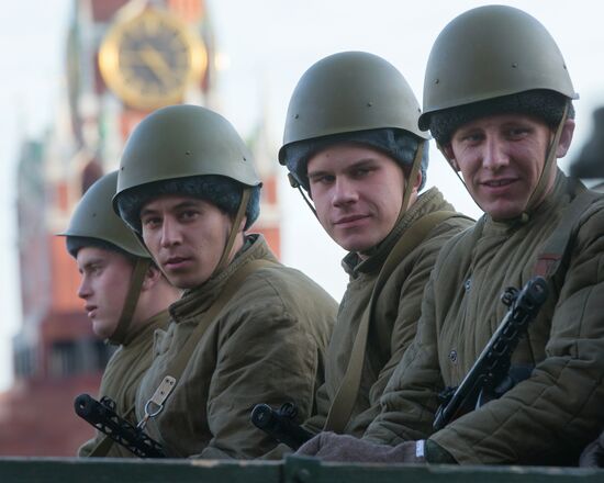 Rehearsal of march in honor of military parade of November 7, 1941, in Red Square
