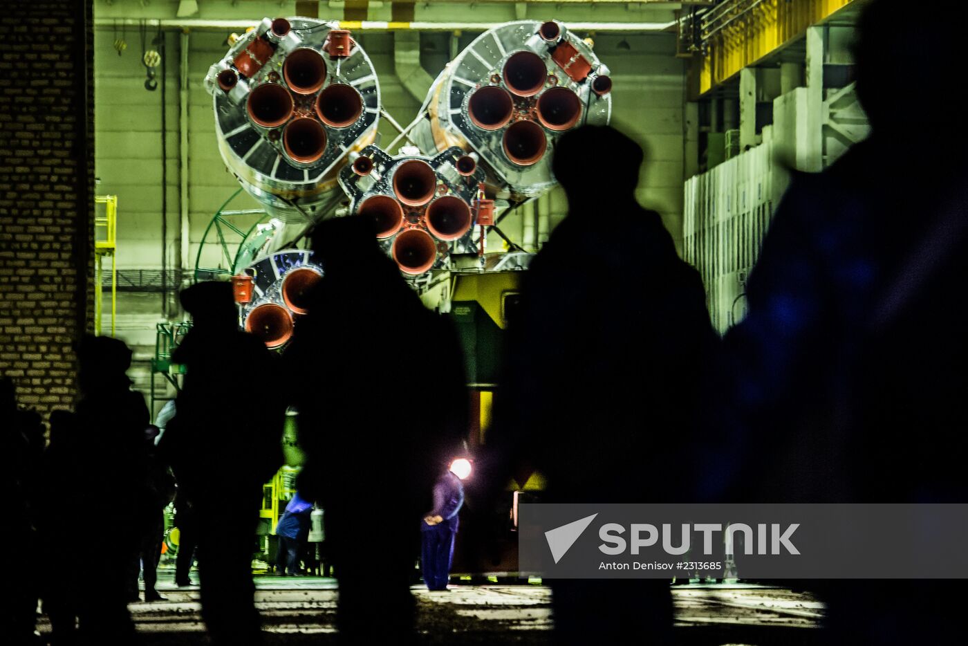 Soyuz-FG booster with Soyuz TMA-11M spaceship installed for launch at Baikonur Cosmodrome