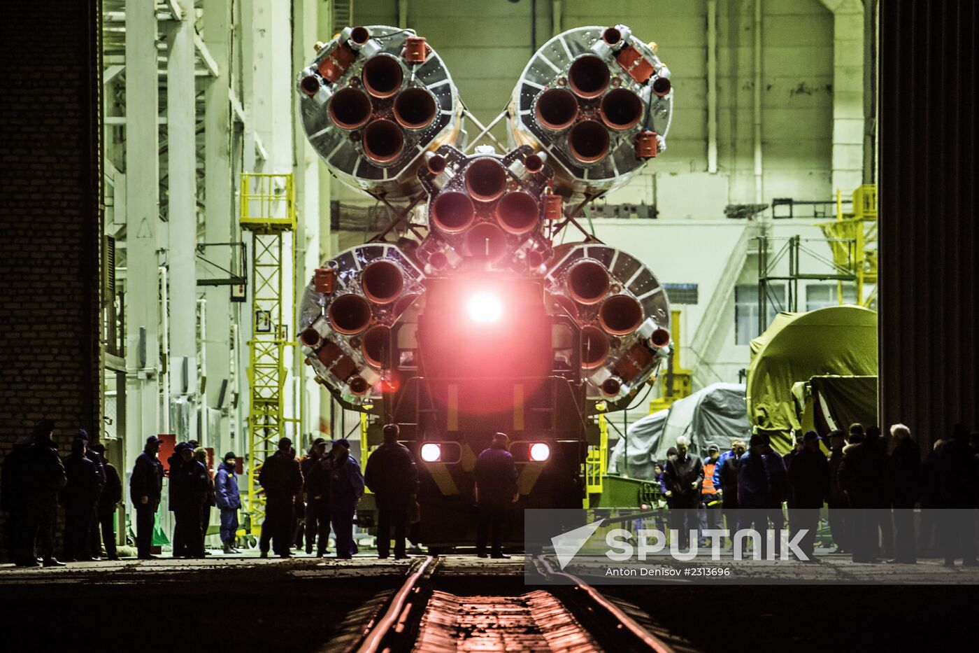 Soyuz-FG booster with Soyuz TMA-11M spaceship installed for launch at Baikonur Cosmodrome