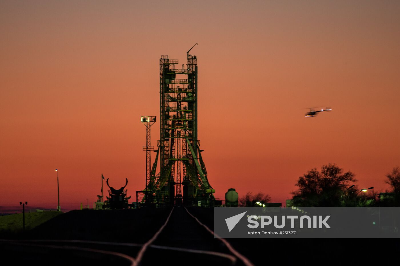 Soyuz-FG booster with Soyuz TMA-11M spaceship installed for launch at Baikonur Cosmodrome