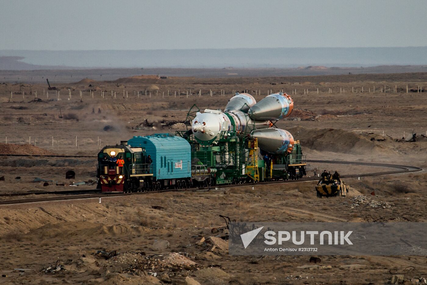 Soyuz-FG booster with Soyuz TMA-11M spaceship installed for launch at Baikonur Cosmodrome