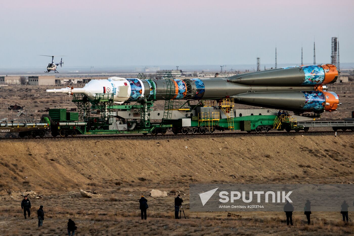 Soyuz-FG booster with Soyuz TMA-11M spaceship installed for launch at Baikonur Cosmodrome