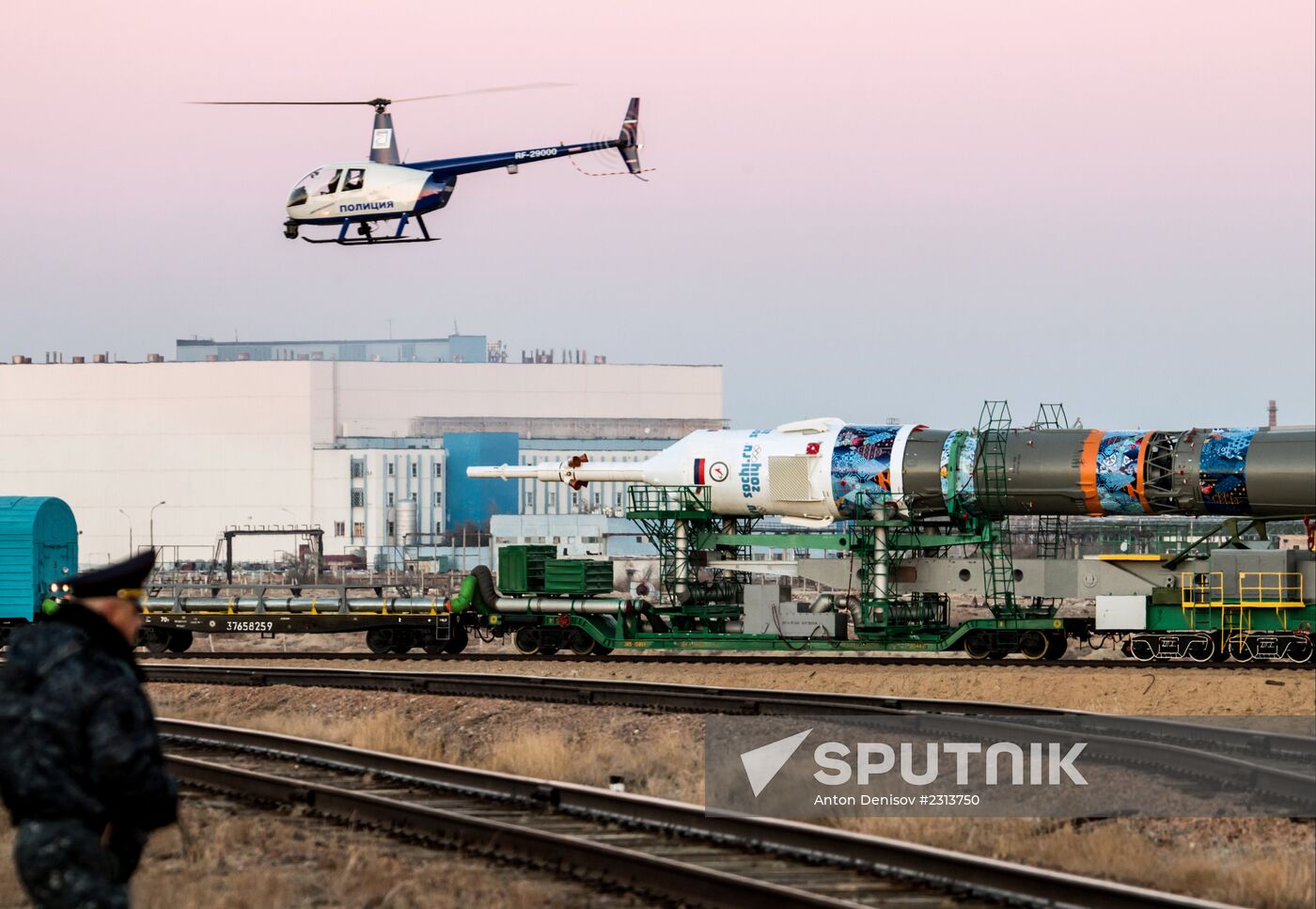 Soyuz-FG booster with Soyuz TMA-11M spaceship installed for launch at Baikonur Cosmodrome
