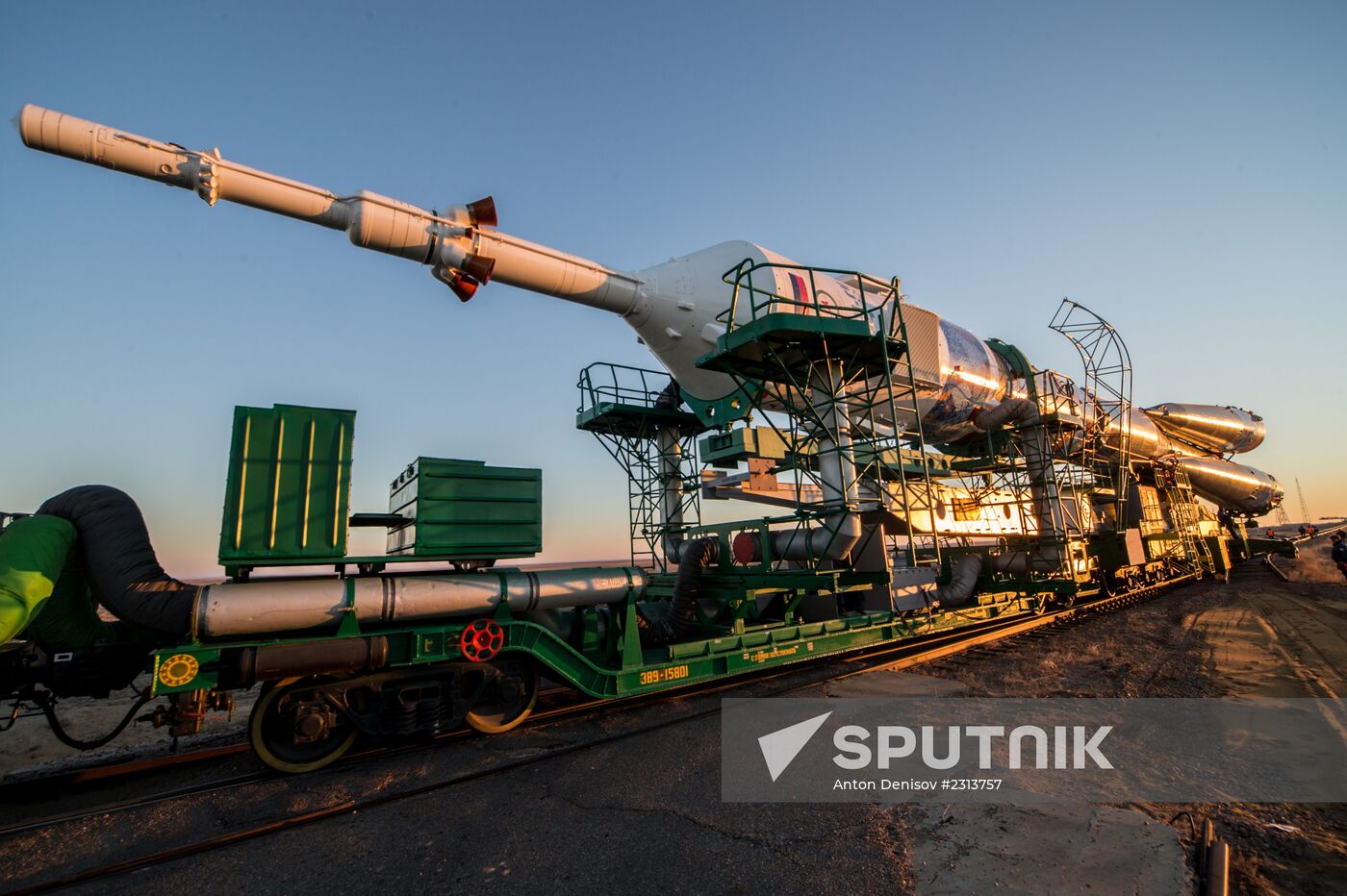 Soyuz-FG booster with Soyuz TMA-11M spaceship installed for launch at Baikonur Cosmodrome
