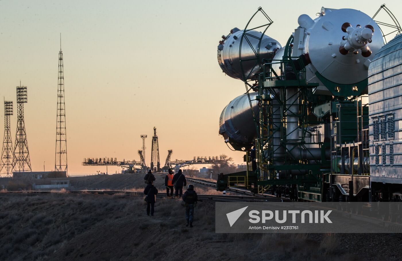 Soyuz-FG booster with Soyuz TMA-11M spaceship installed for launch at Baikonur Cosmodrome