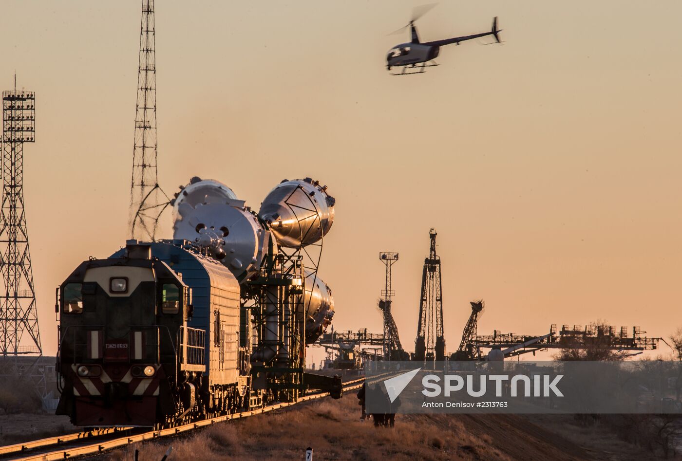 Soyuz-FG booster with Soyuz TMA-11M spaceship installed for launch at Baikonur Cosmodrome