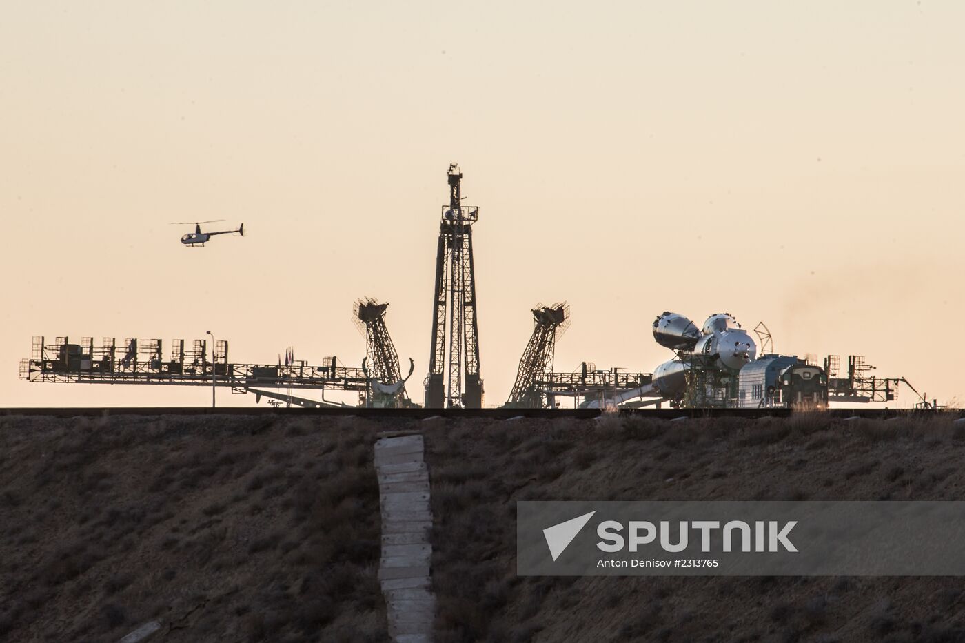 Soyuz-FG booster with Soyuz TMA-11M spaceship installed for launch at Baikonur Cosmodrome