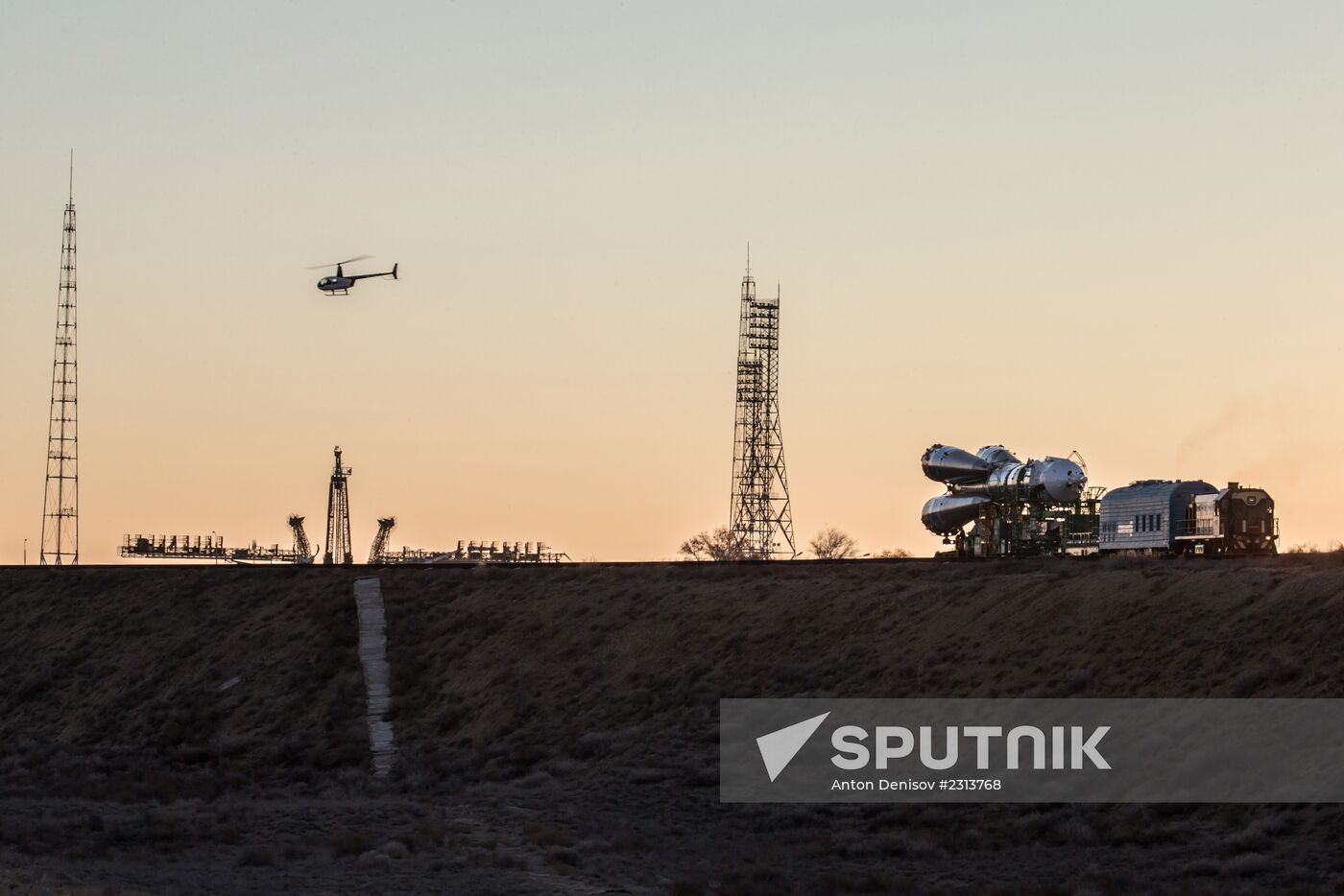 Soyuz-FG booster with Soyuz TMA-11M spaceship installed for launch at Baikonur Cosmodrome