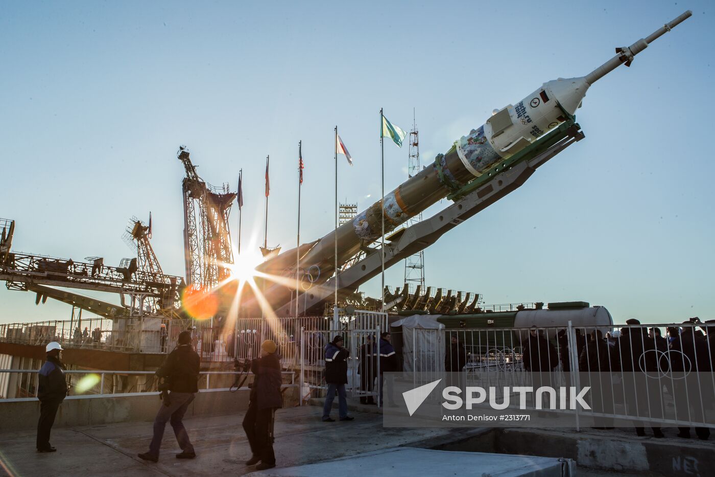 Soyuz-FG booster with Soyuz TMA-11M spaceship installed for launch at Baikonur Cosmodrome