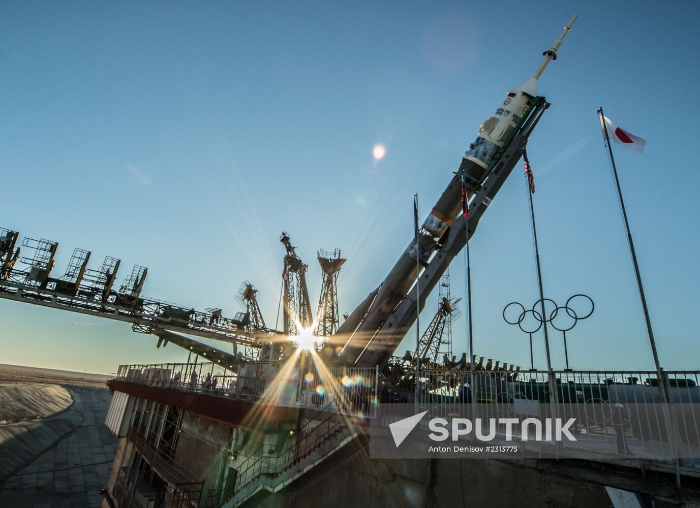 Soyuz-FG booster with Soyuz TMA-11M spaceship installed for launch at Baikonur Cosmodrome