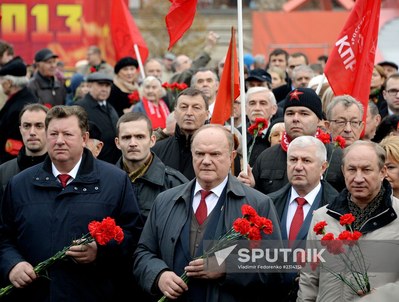 Laying flowers to Lenin Mausoleum on Red Square