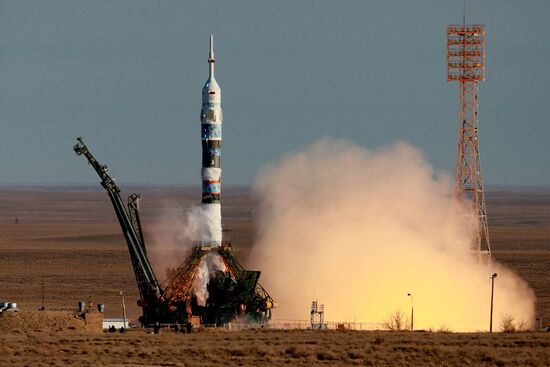 Launch of Soyuz-FG rocket with manned spacecraft Soyuz TMA-11M