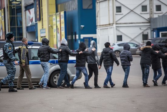 Police conduct immigration checks at Moscow shopping center in Lublino