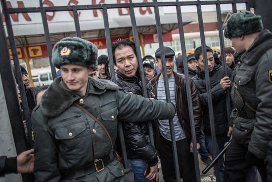 Police conduct immigration checks at Moscow shopping center in Lublino