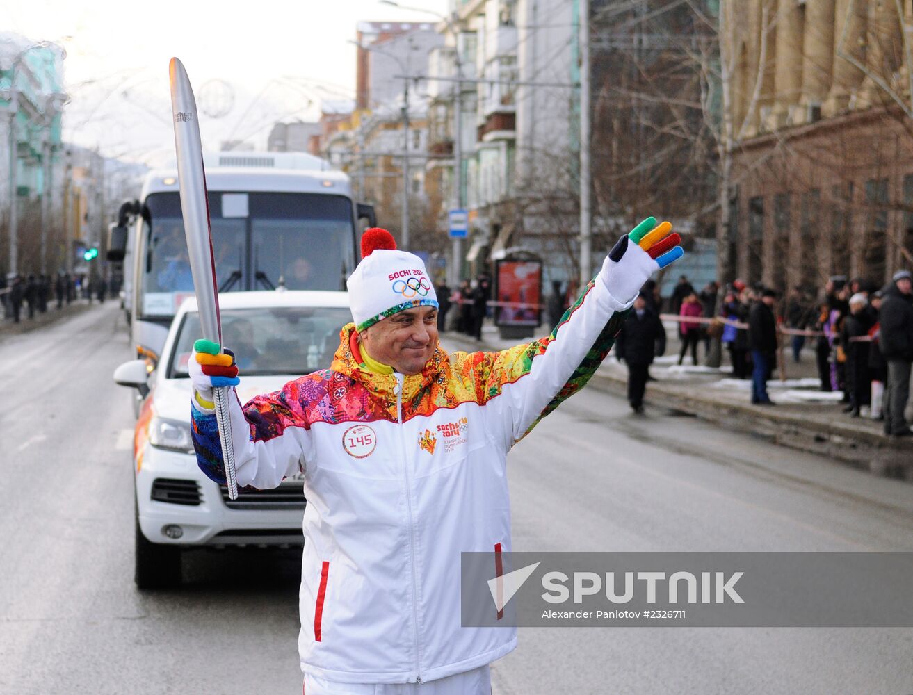 Olympic torch relay. Krasnoyarsk