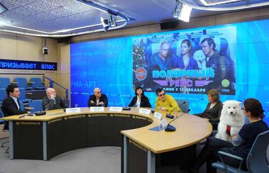 News conference devoted to release of movie "Polar Flight" directed by Sergei Chekalov