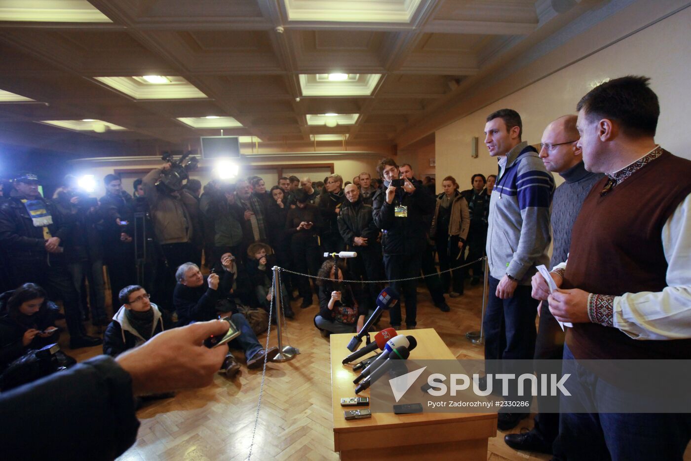 Press conference of opposition leaders V.Klitschko, A.Yatsenyuk and O.Tyagnibok