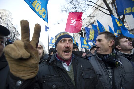 EU integration supporters picket parliament building in Kiev
