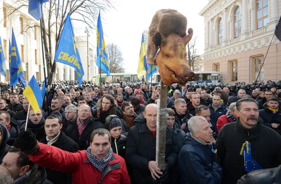 EU integration supporters picket parliament building in Kiev