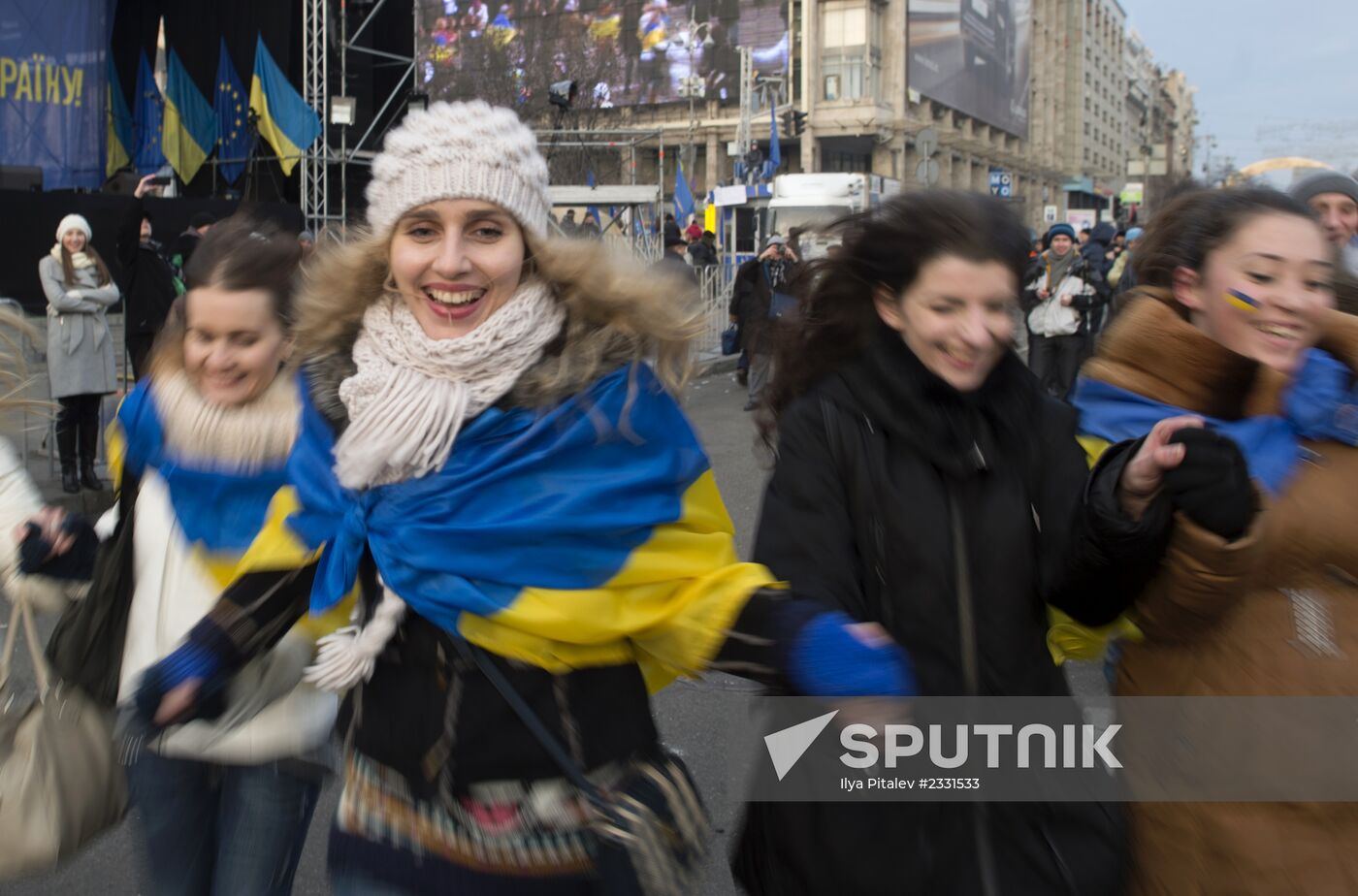 EU integration supporters' protest on Independence Square in Kiev