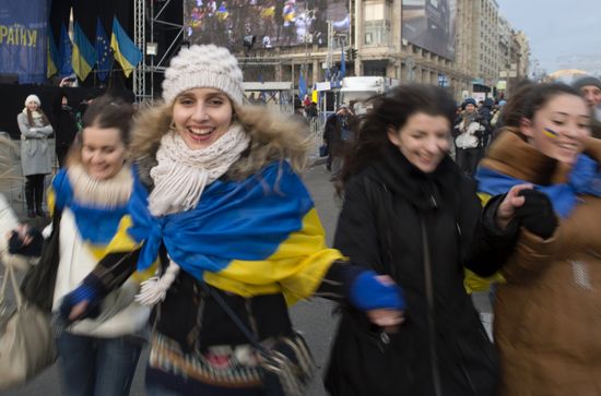EU integration supporters' protest on Independence Square in Kiev