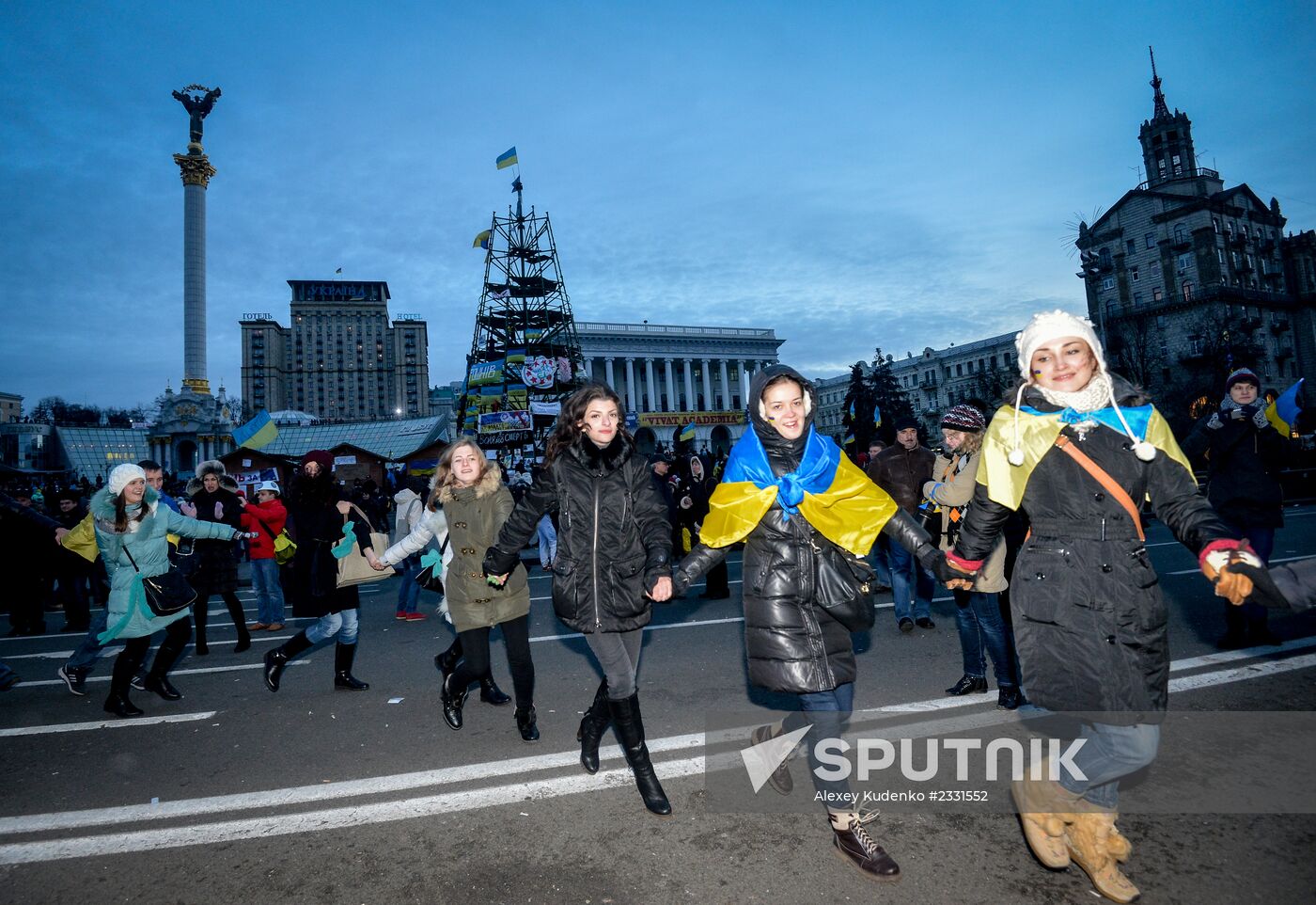 EU integration supporters protest on Independence Square in Kiev