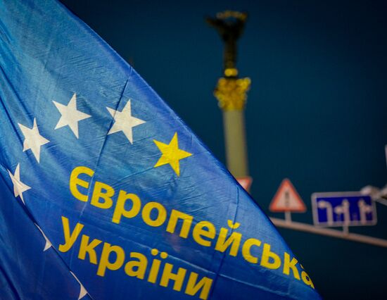 EU integration supporters protest on Independence Square in Kiev