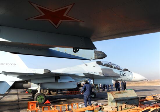 First flights of advanced fighter aircraft SU-30 SM at air base in Trans-Baikal