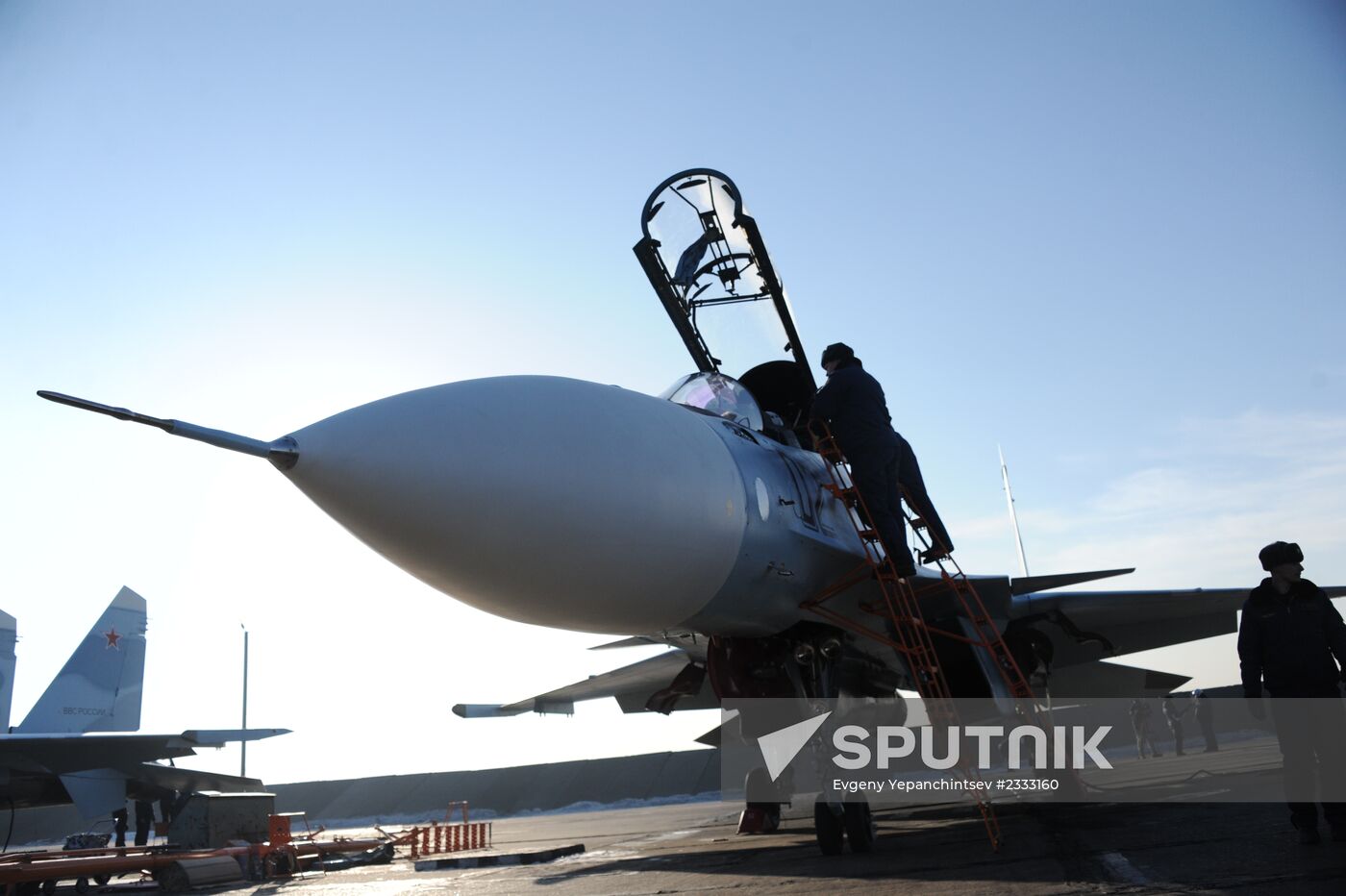 First flights of advanced fighter aircraft SU-30 SM at air base in Trans-Baikal