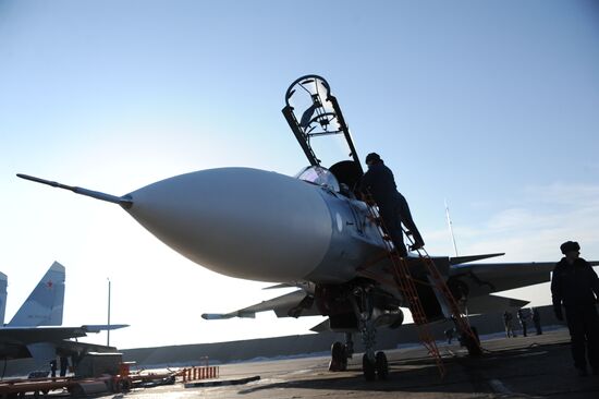 First flights of advanced fighter aircraft SU-30 SM at air base in Trans-Baikal