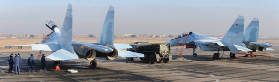 First flights of advanced fighter aircraft SU-30 SM at air base in Trans-Baikal