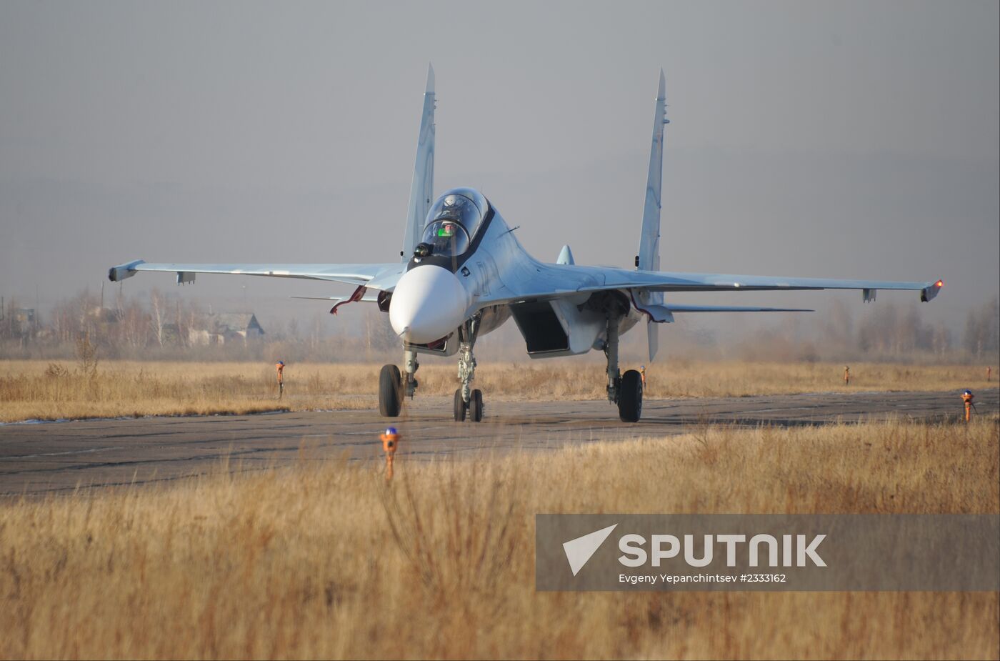 First flights of advanced fighter aircraft SU-30 SM at air base in Trans-Baikal