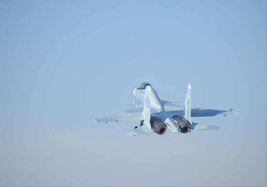 First flights of advanced fighter aircraft SU-30 SM at air base in Trans-Baikal
