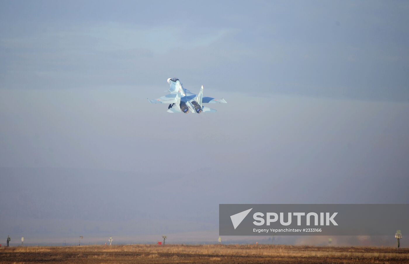 First flights of advanced fighter aircraft SU-30 SM at air base in Trans-Baikal
