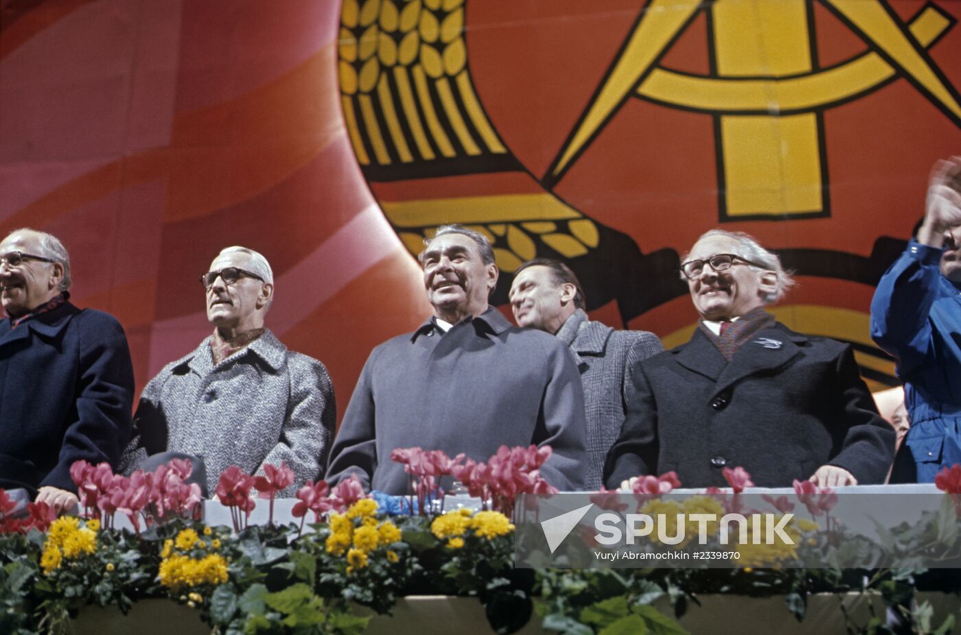 Horst Sindermann, Willi Stoph, Leonid Brezhnev and Erich Honecker