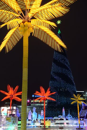 New Year's tree and ice town in Yekaterinburg's central square