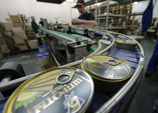 Production of canned sprats fish in Kaliningrad region