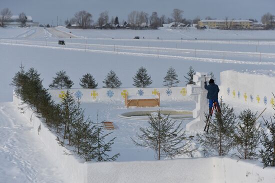 Preparation of ice holes for Epiphany bathing in Russia