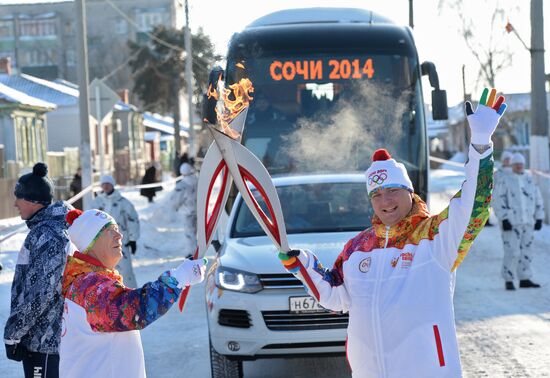 Sochi 2014 Olympic torch relay. Uryupinsk