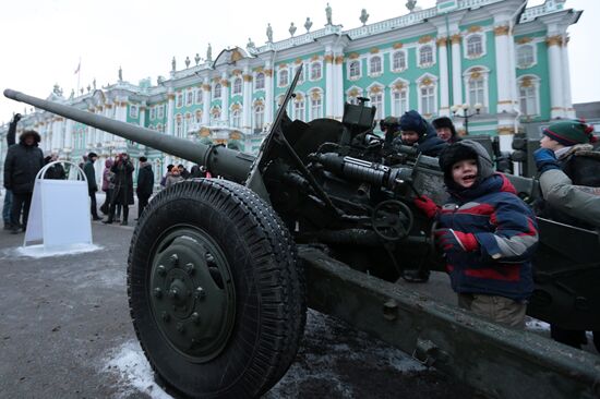 Military equipment displayed on Dvortsovaya Square