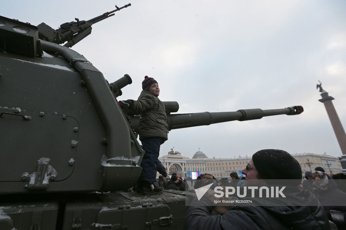 Military equipment displayed on Dvortsovaya Square
