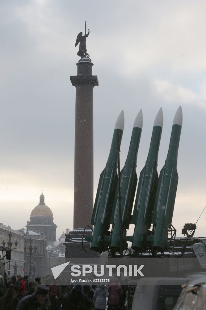 Military equipment displayed on Dvortsovaya Square