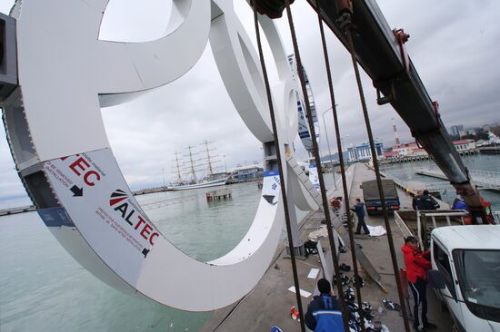 Olympic rings in Sochi's sea port