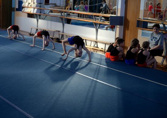 Gymnastics training session at Manege sports complex in Veliky Novgorod