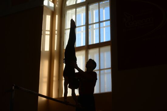 Gymnastics training session at Manege sports complex in Veliky Novgorod