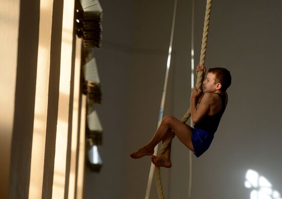 Gymnastics training session at Manege sports complex in Veliky Novgorod