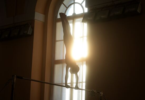 Gymnastics training session at Manege sports complex in Veliky Novgorod